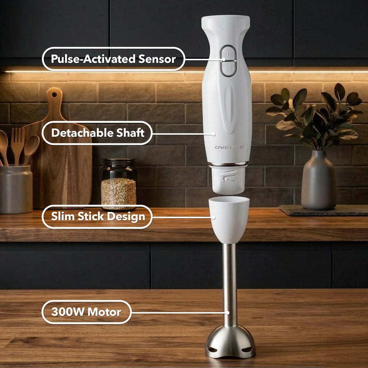 Detachable shaft from OVENTE HS560W makes cleanup easy.