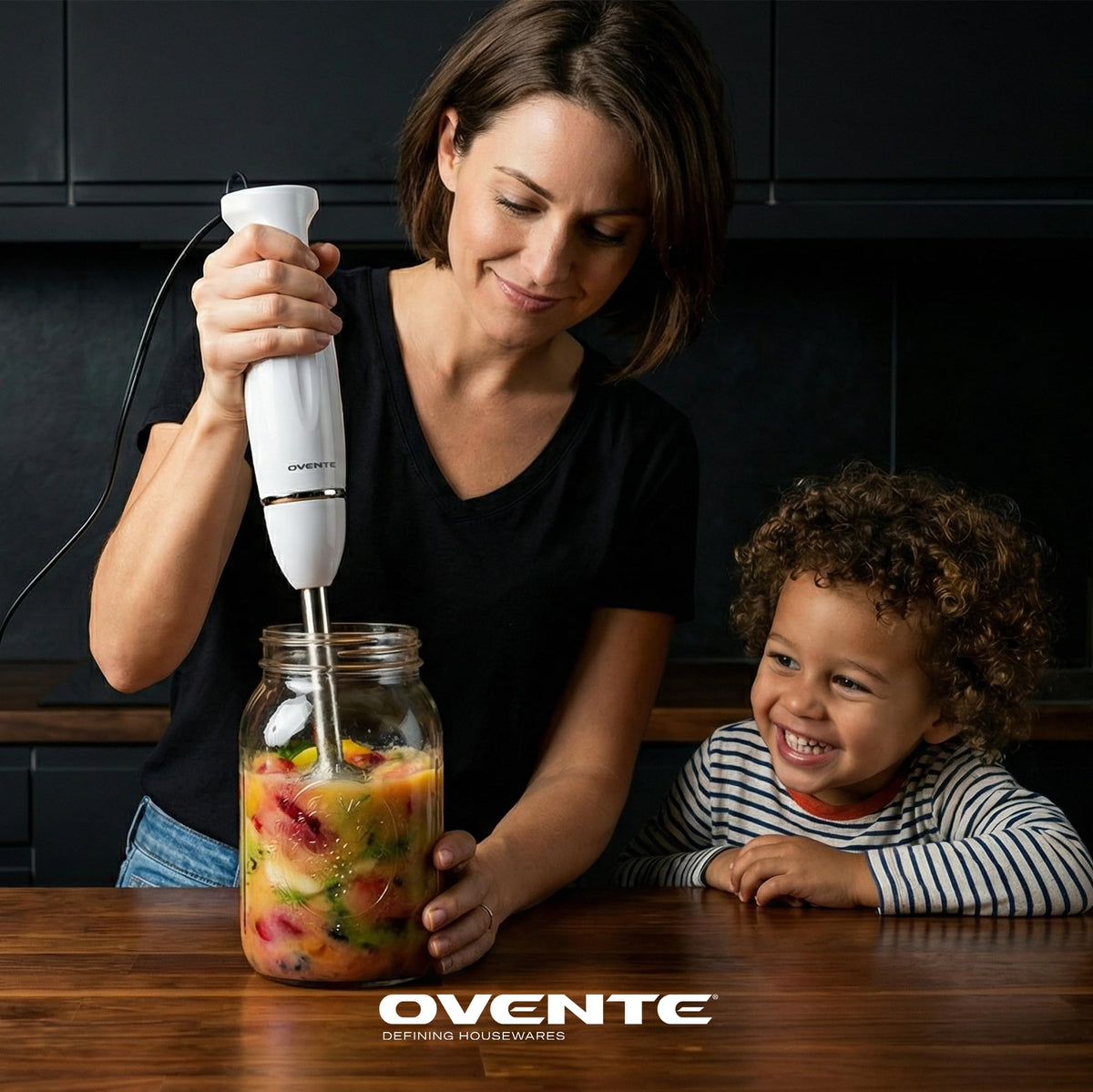 Slim stainless steel shaft of the OVENTE HS560W fits most bowls.