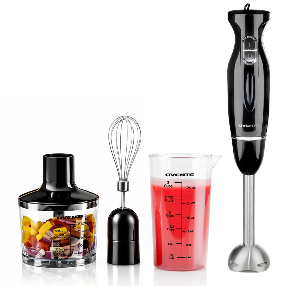 OVENTE HS565B immersion blender motor in use for smooth sauces and quick blends.