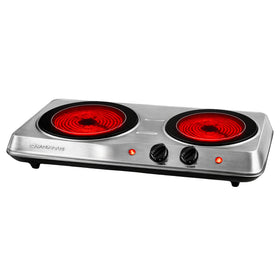OVENTE infrared double burner top view with dual sizes for versatile cooking