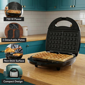 OVENTE interchangeable plates used for sandwich mode for easy prep.