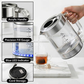 OVENTE kettle auto shut-off with boil-dry protection for safety.
