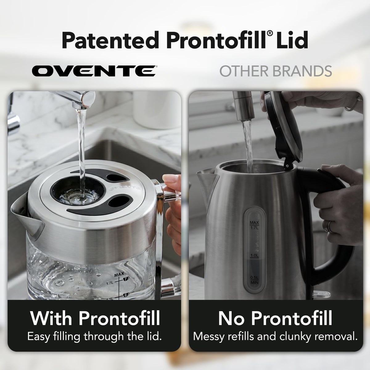 OVENTE double-wall borosilicate glass maintains water clarity.