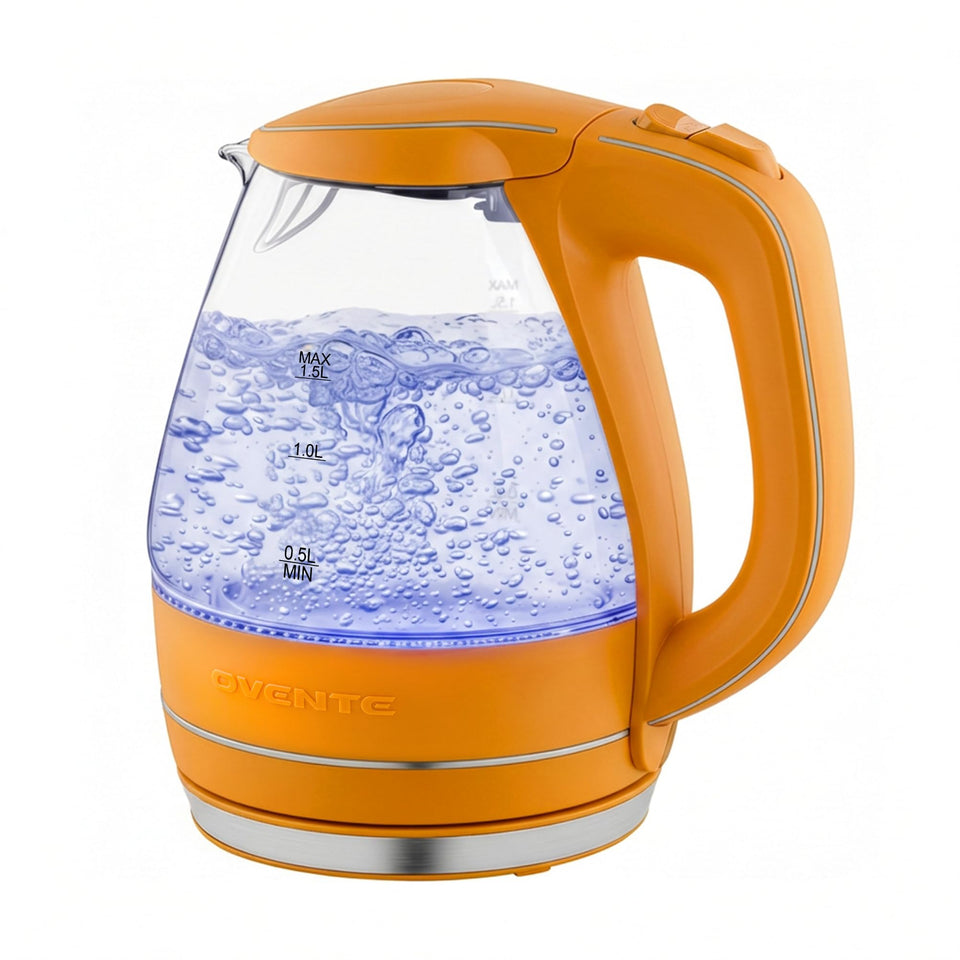 OVENTE KG83O kettle with glass body and modern styling for clear water boiling.