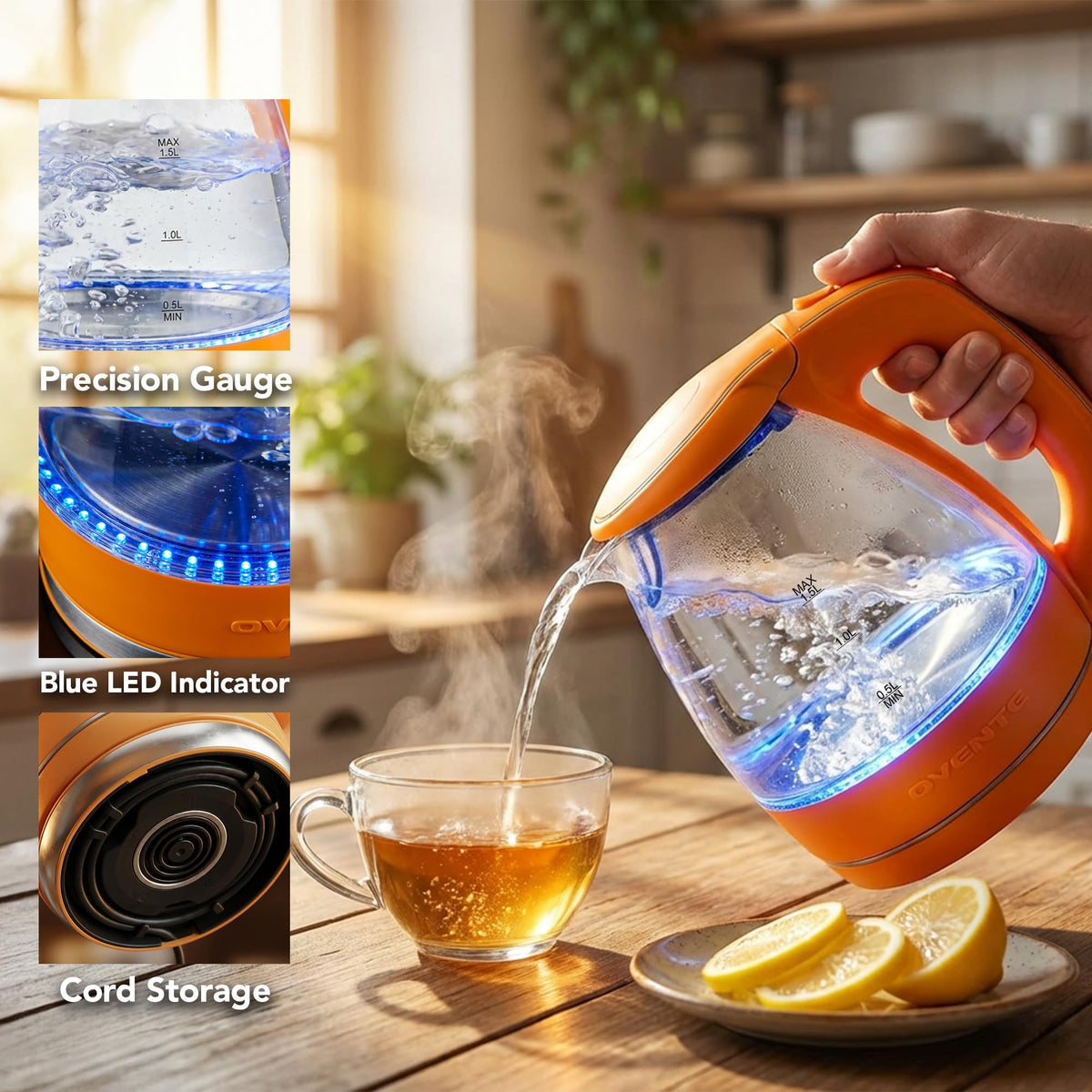Removable filter on the OVENTE KG83O for easy cleaning and clean water.