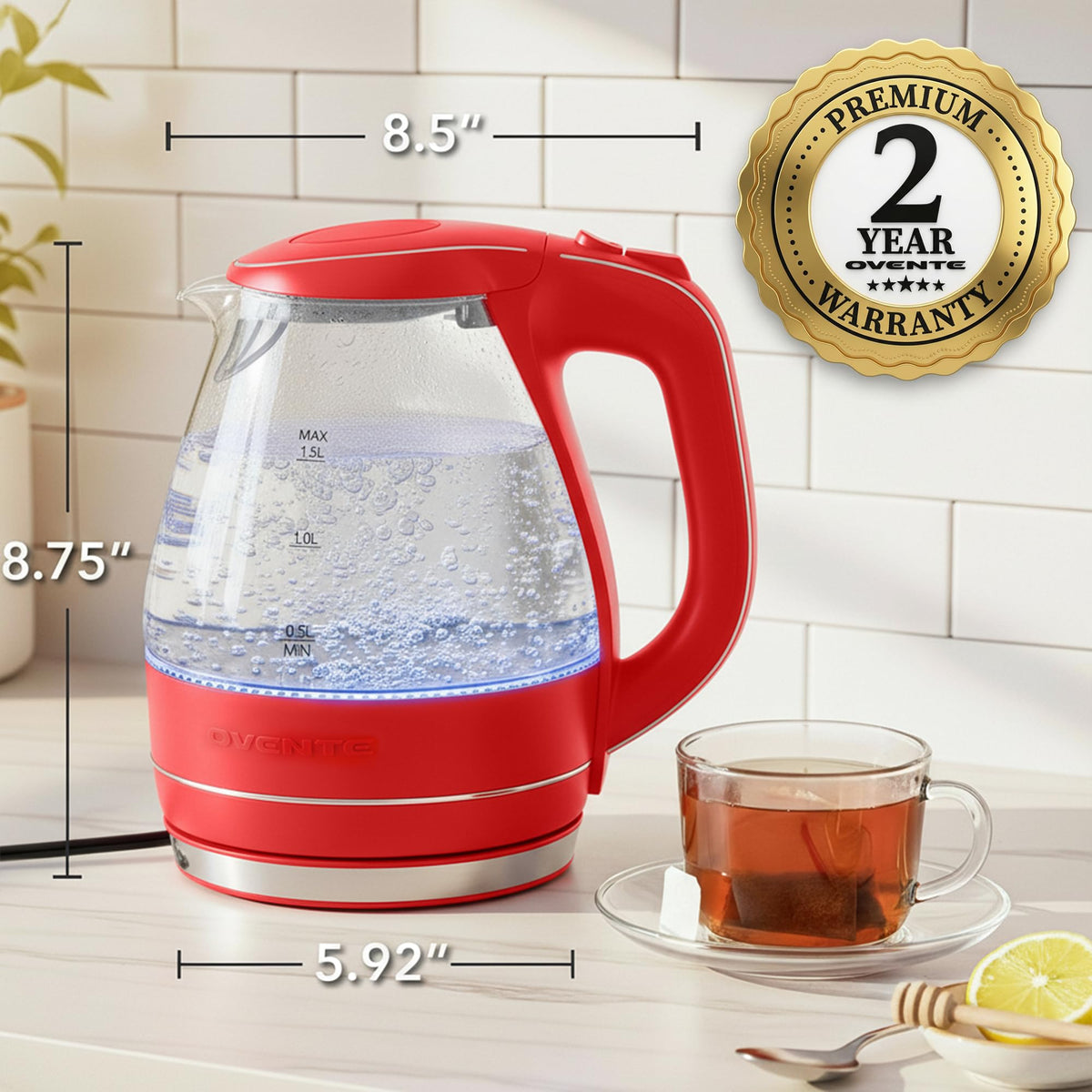 OVENTE KG83R 360-degree base with cord storage keeps counters tidy