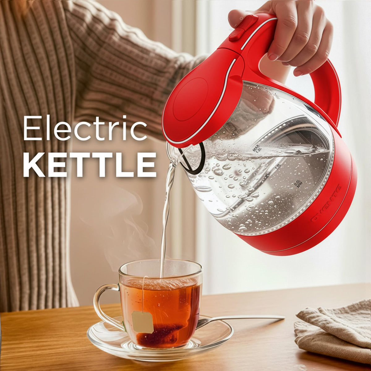 OVENTE KG83R auto shut-off and boil-dry protection for safe boiling