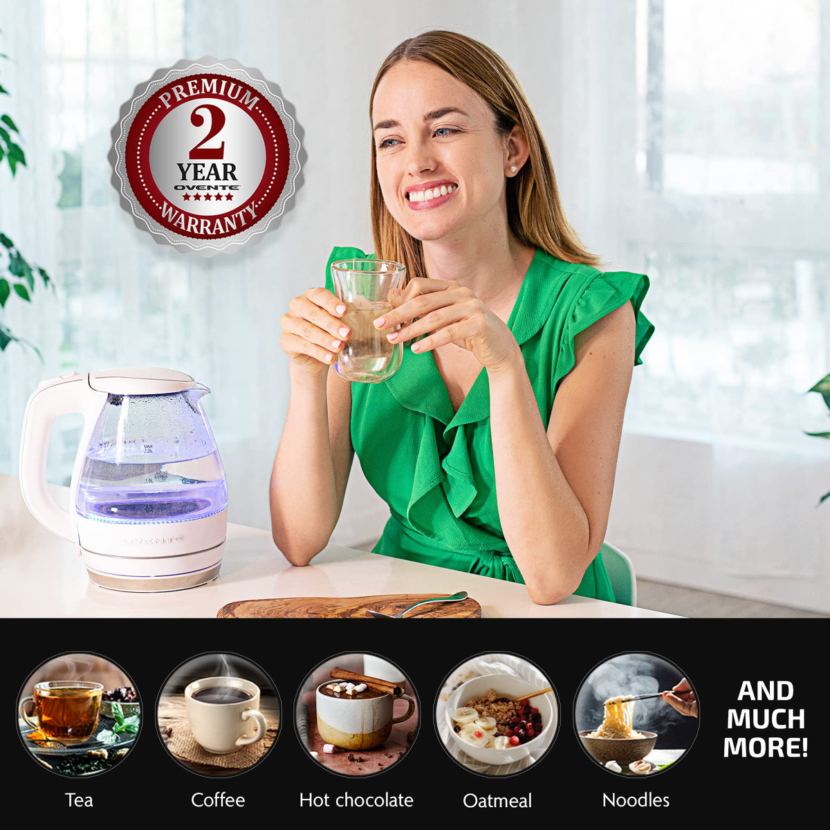 OVENTE KG83W BPA-free glass kettle with safety features