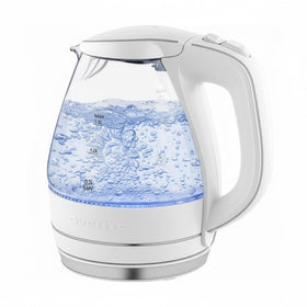 OVENTE KG83W kettle front view with blue LED halo for stylish performance