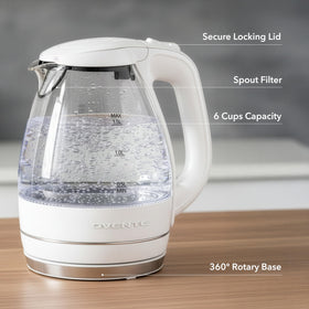 OVENTE KG83W kettle lid open showing wide filling opening for easy cleaning