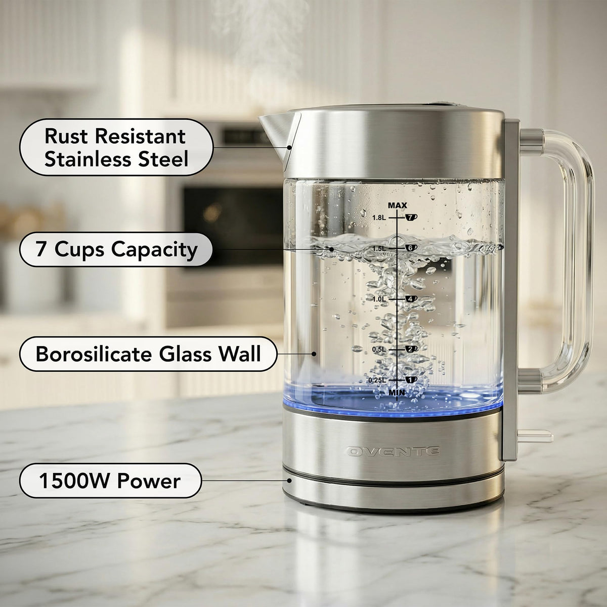 OVENTE KG911S 360 rotating base for easy one handed use.