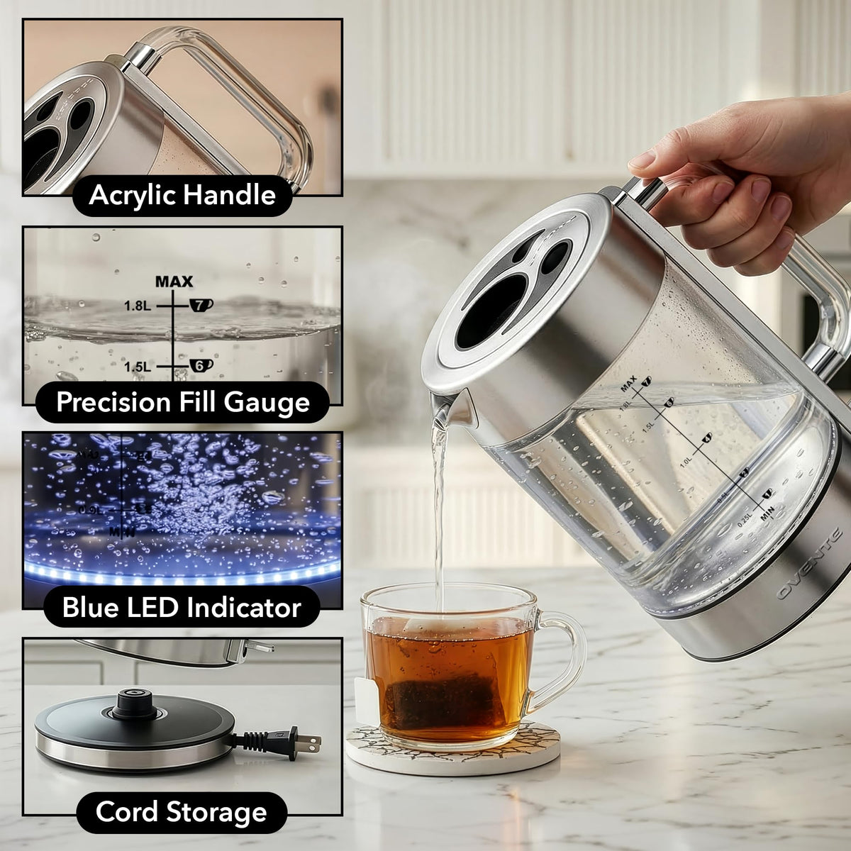 OVENTE KG911S ProntoFill lid enables splash free refills.