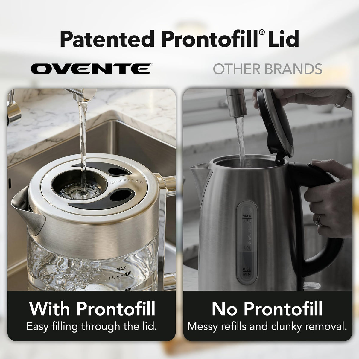 OVENTE KG911S stainless steel base complements glass body.