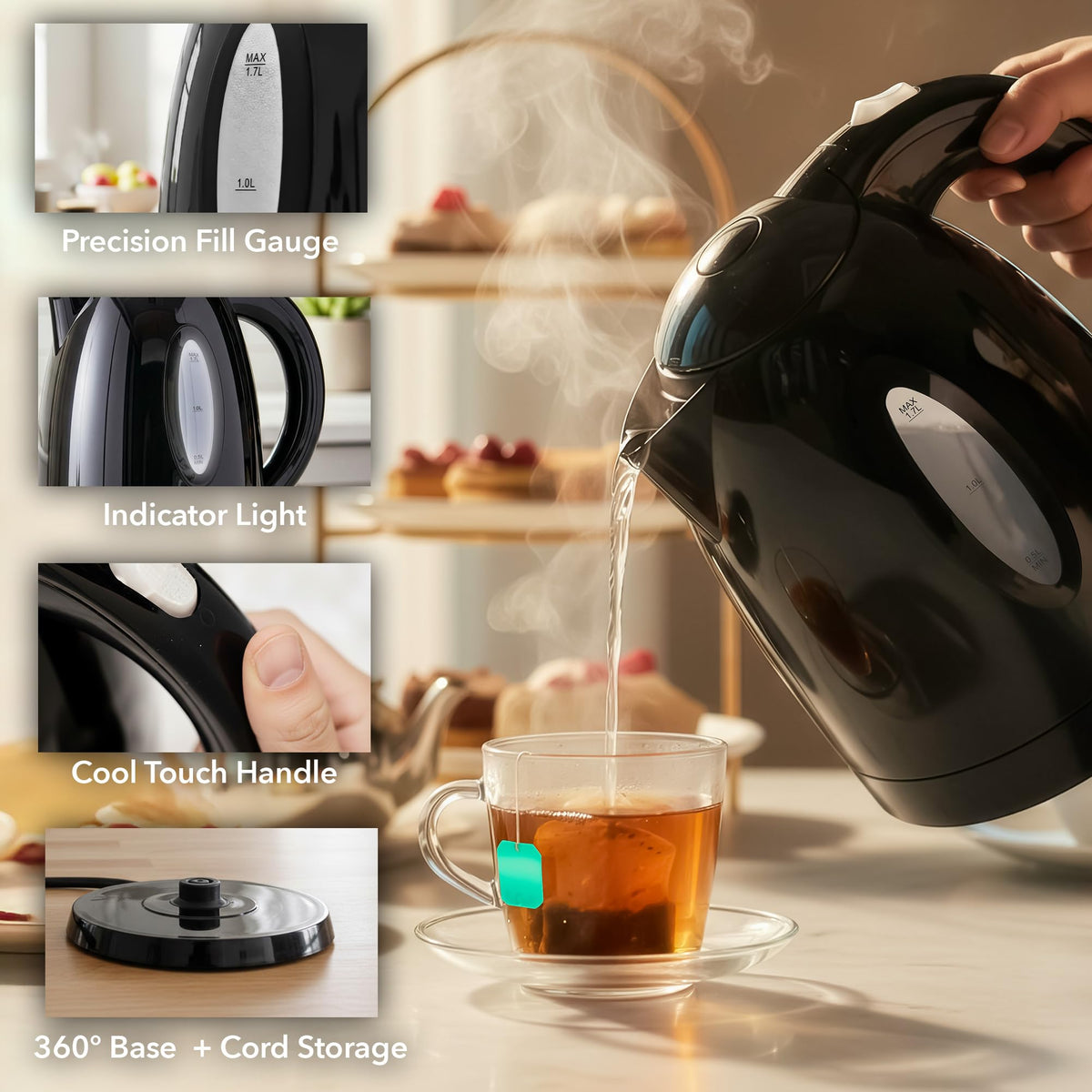 OVENTE KP72B cool-touch handle for comfortable pouring