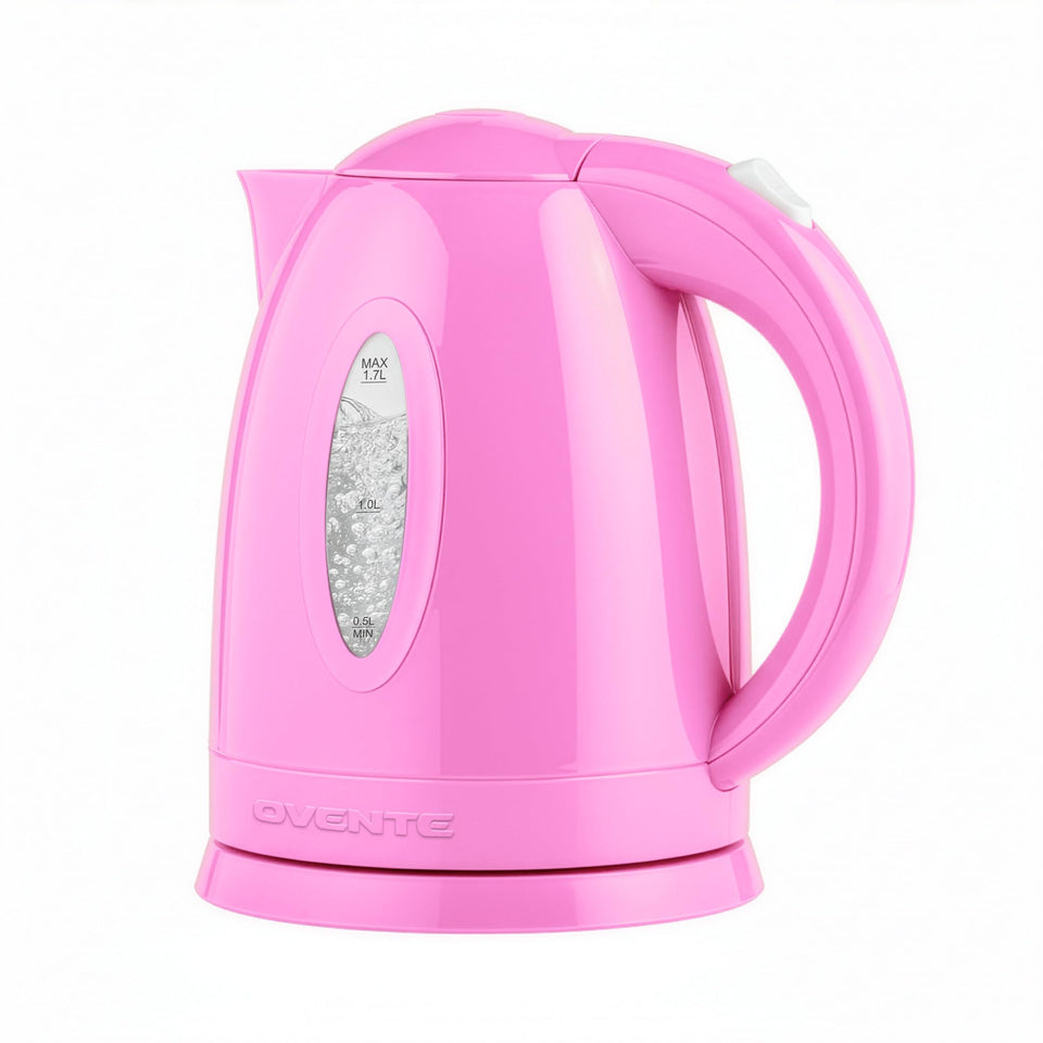 OVENTE KP72P pink kettle front view for quick, safe boiling.