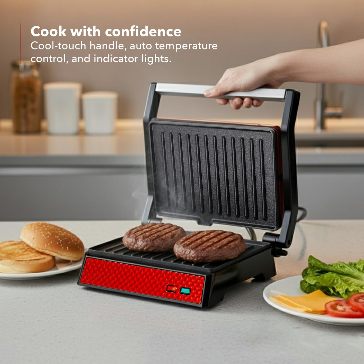 OVENTE GP0620R delivers 1000W heating for fast, even browning.