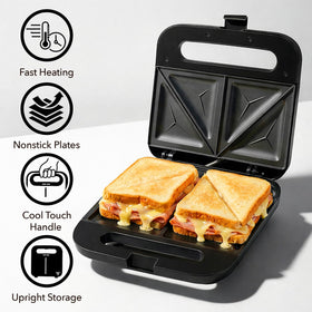 OVENTE sandwich maker indicator lights show preheat and ready-to-cook status