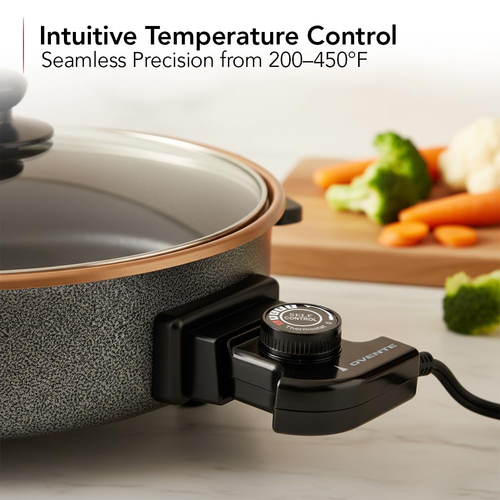 Nonstick interior of the OVENTE skillet for easy cleanup and quick cooking