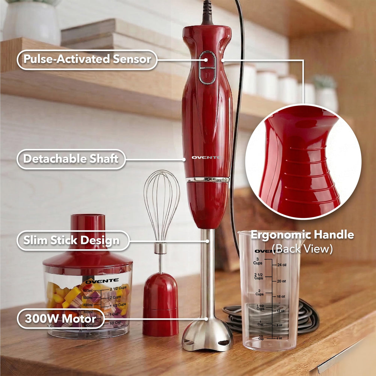 OVENTE stainless-steel egg whisk to whip cream and egg whites smoothly.