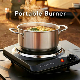 OVENTE temperature control knob enables precise heat tuning for recipes.