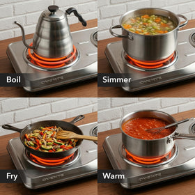 OVENTE temperature control knob enables precise heat settings for sauces or boils.