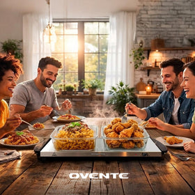 OVENTE easy-clean surface supports quick cleanup between courses.
