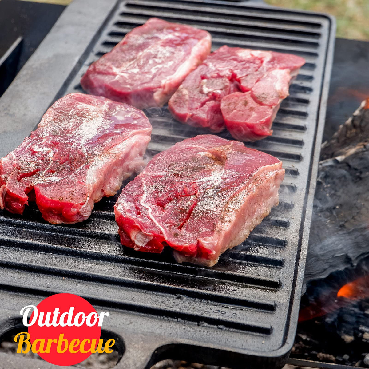 Overmont griddle over campfire for versatile outdoor cooking