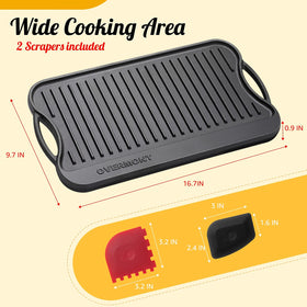 Overmont scrapers in use to clean stuck-on food after cooking