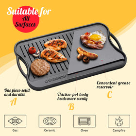 Overmont cast iron griddle smooth side ideal for eggs and pancakes