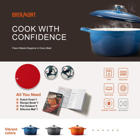 Overmont Dutch Oven oven-safe up to 500°F suitable for multiple cooktops.