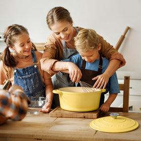 Overmont cookbook and 5.5qt pot inspire braising and roasting ideas.