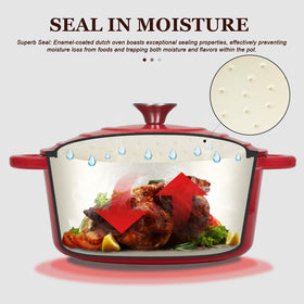 Overmont Dutch oven interior enamel coating provides durability and easy cleaning.