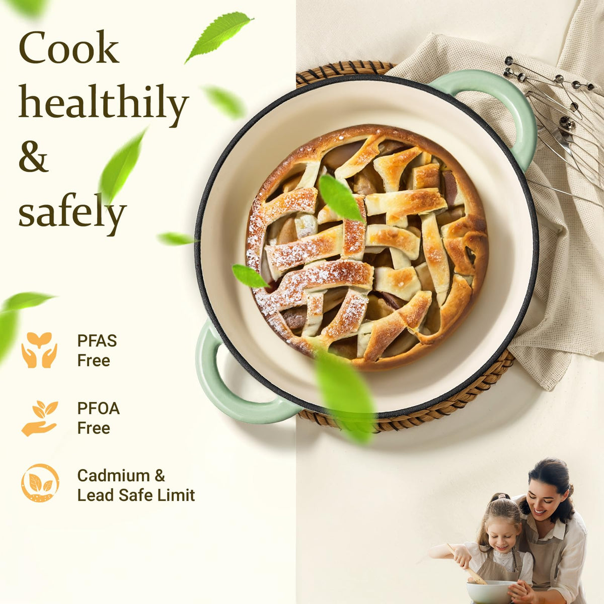 Overmont Dutch oven lid with condensation design keeps moisture inside for tender dishes.