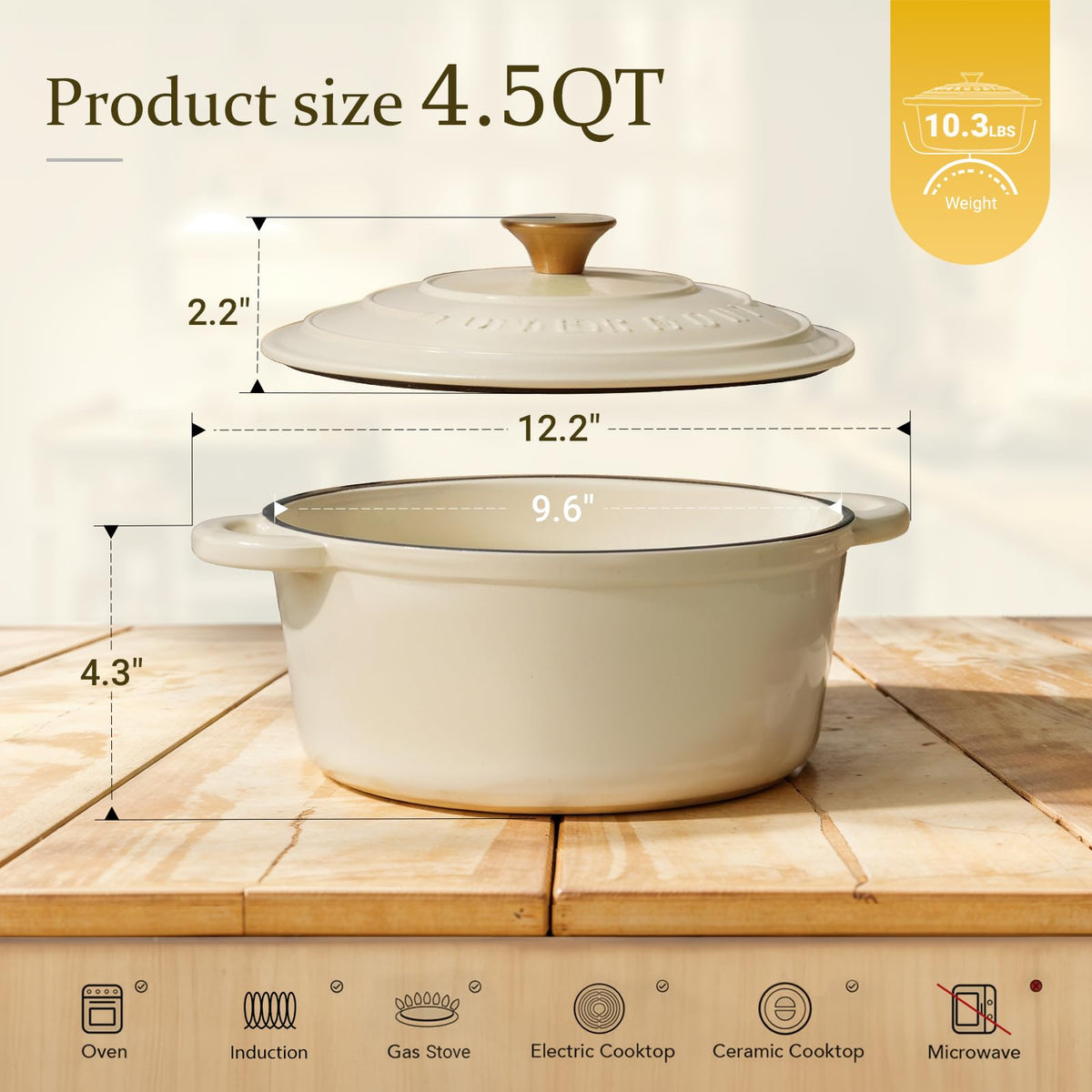 Overmont dutch oven on a stovetop, compatible with multiple heat sources
