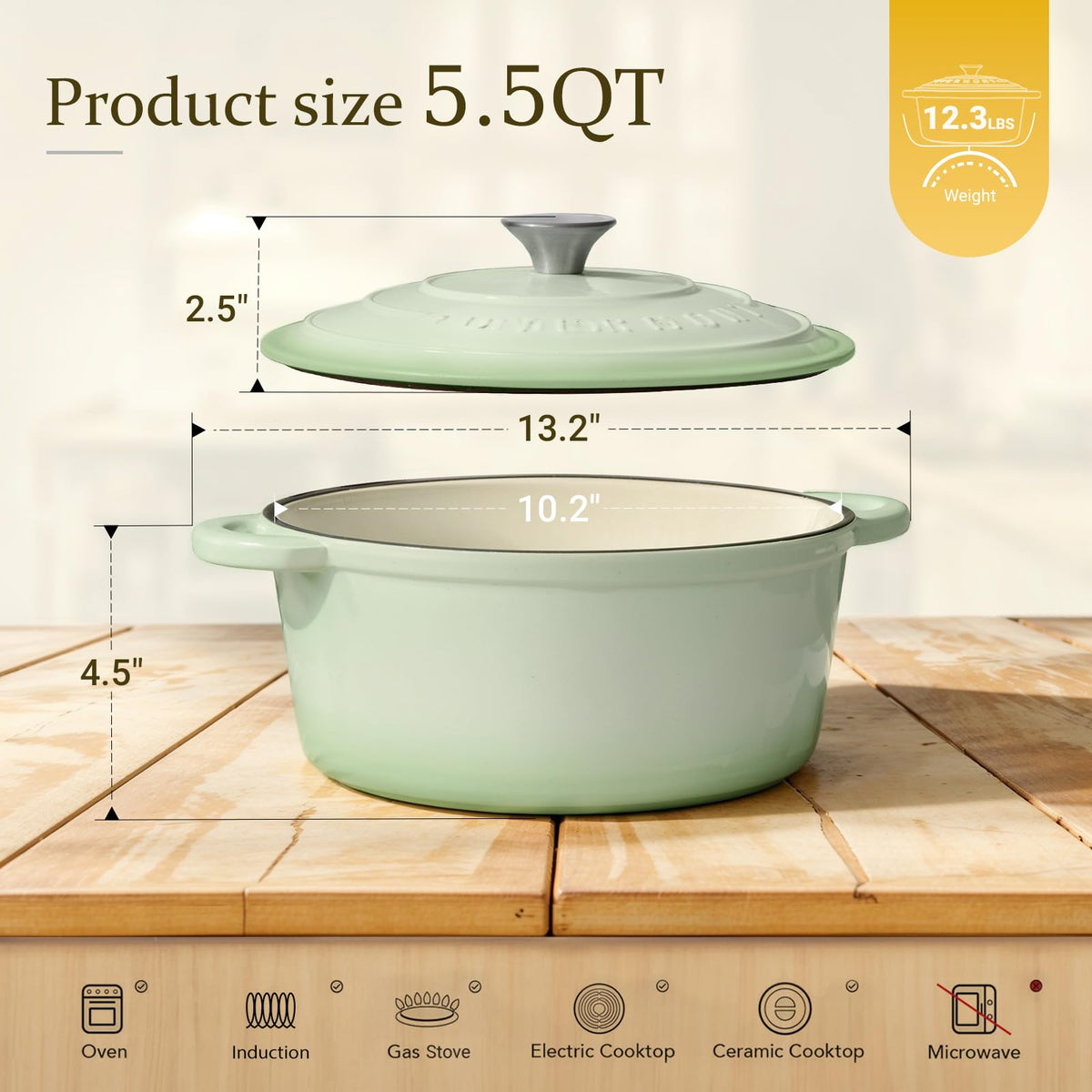 Overmont Dutch oven ready for stovetop to oven transitions for versatile cooking.
