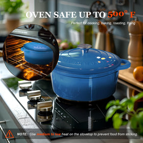 Overmont dutch oven with included recipe book for inspired meals.