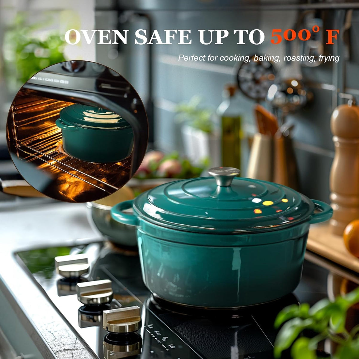 Overmont includes cotton potholders for safe handling of hot cookware