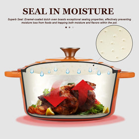 Overmont Dutch Oven inside-view shows smooth enamel for easy cleaning.