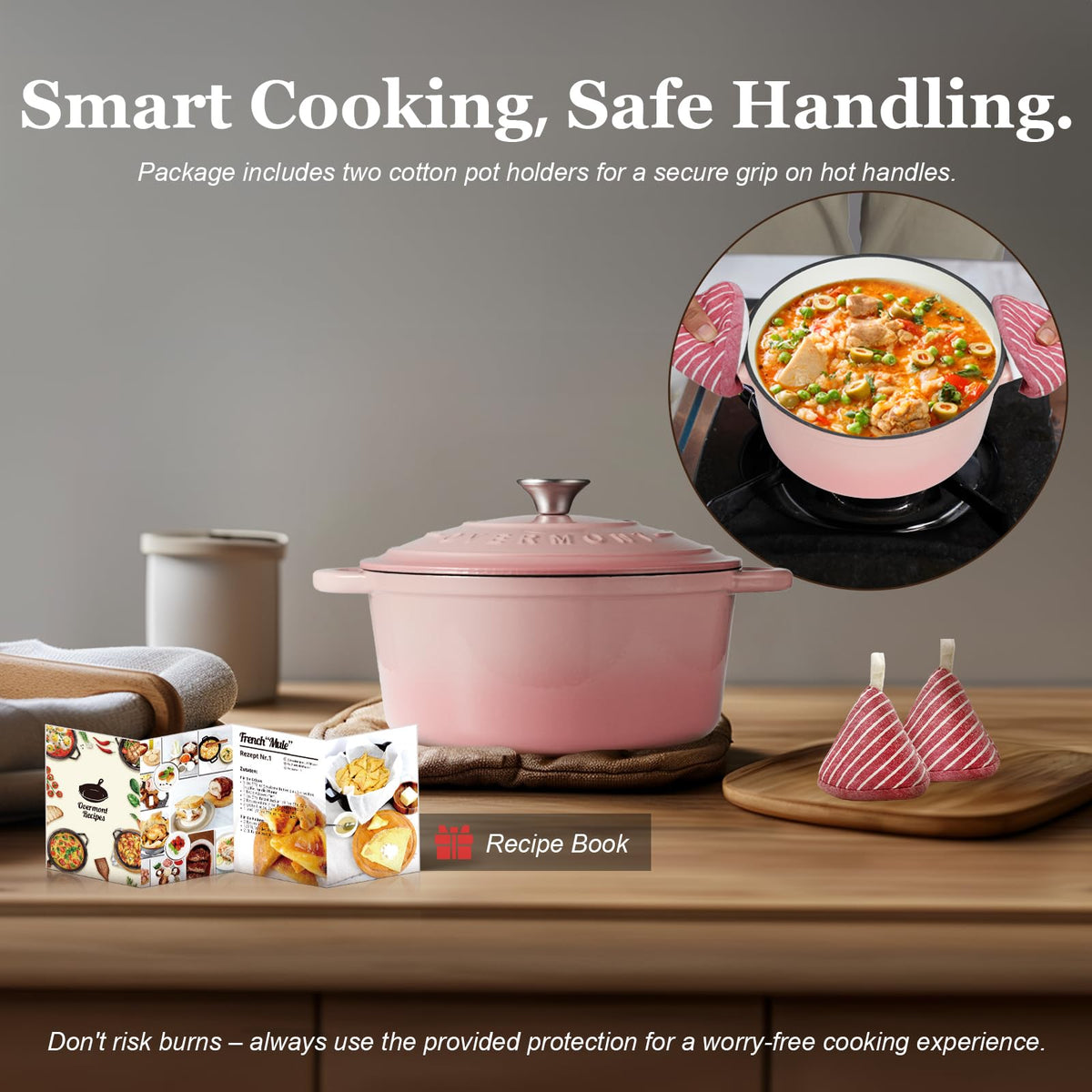 Overmont enamel surface on a clean Dutch oven, easy to wipe and maintain