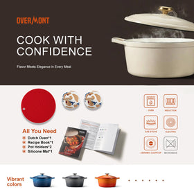 Overmont Dutch oven with cookbook and recipe booklet visible.