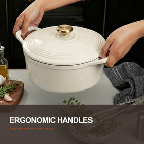 Overmont 5.5QT interior close-up shows smooth enamel for effortless cleaning.