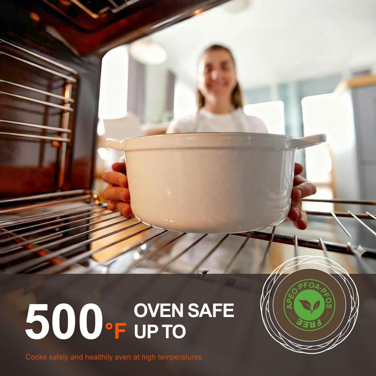 Overmont 5.5QT on stovetop demonstrates versatility for braising and roasting.