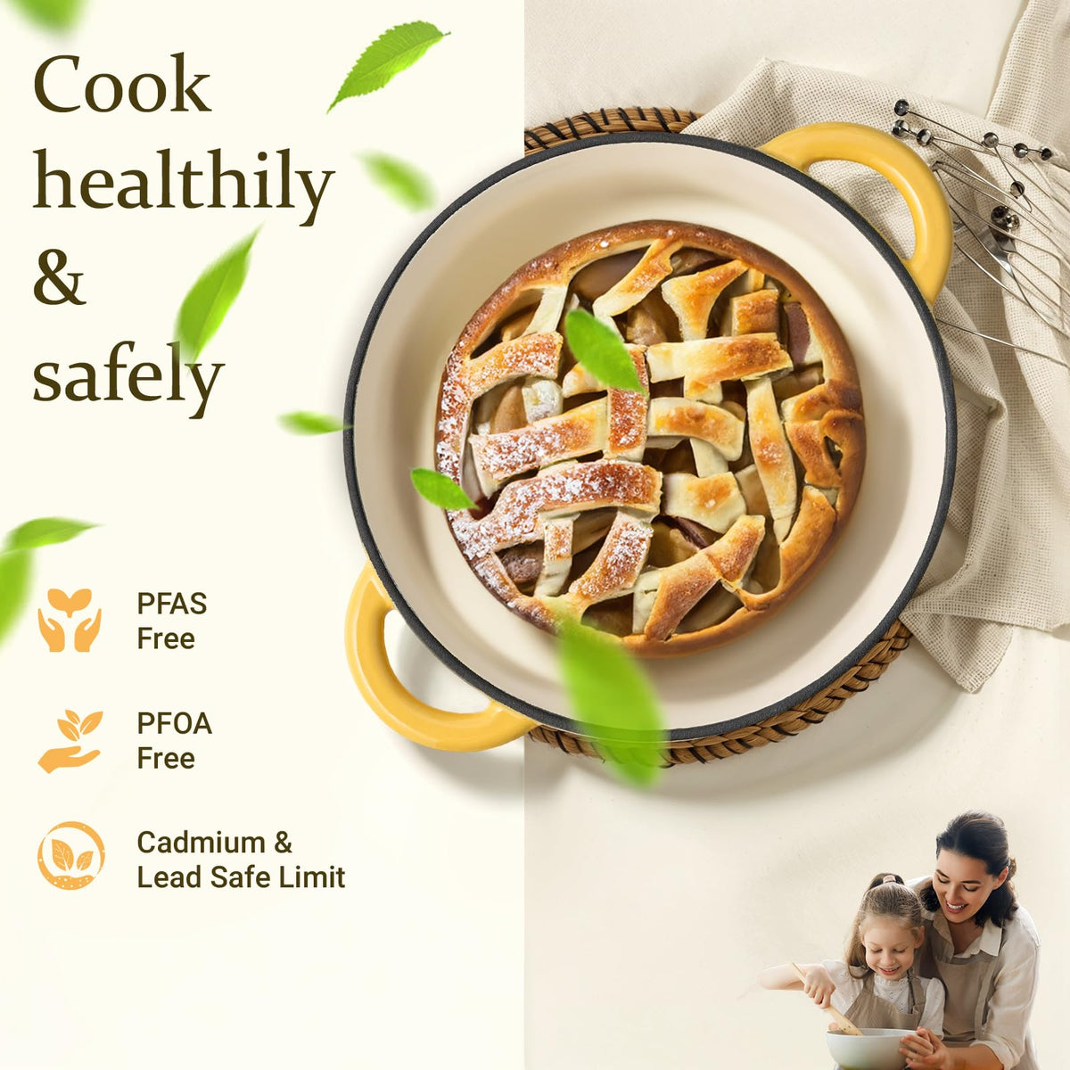 Overmont Dutch oven lid condenses steam to preserve moisture and flavors.