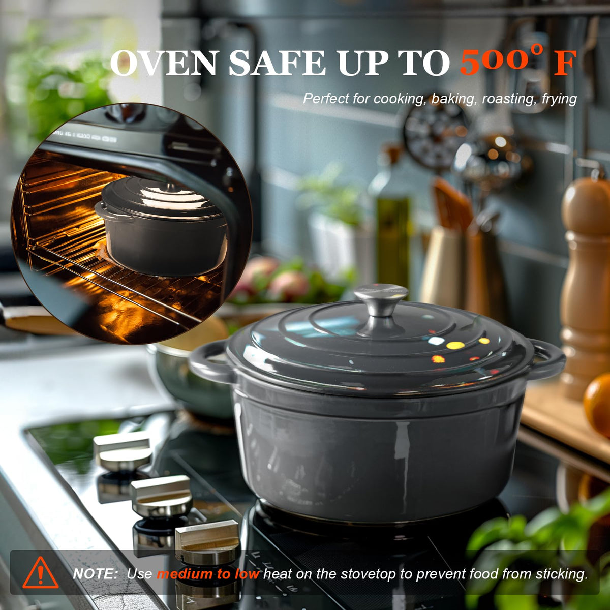 Overmont induction-ready Dutch oven performs on gas, electric, ceramic stoves