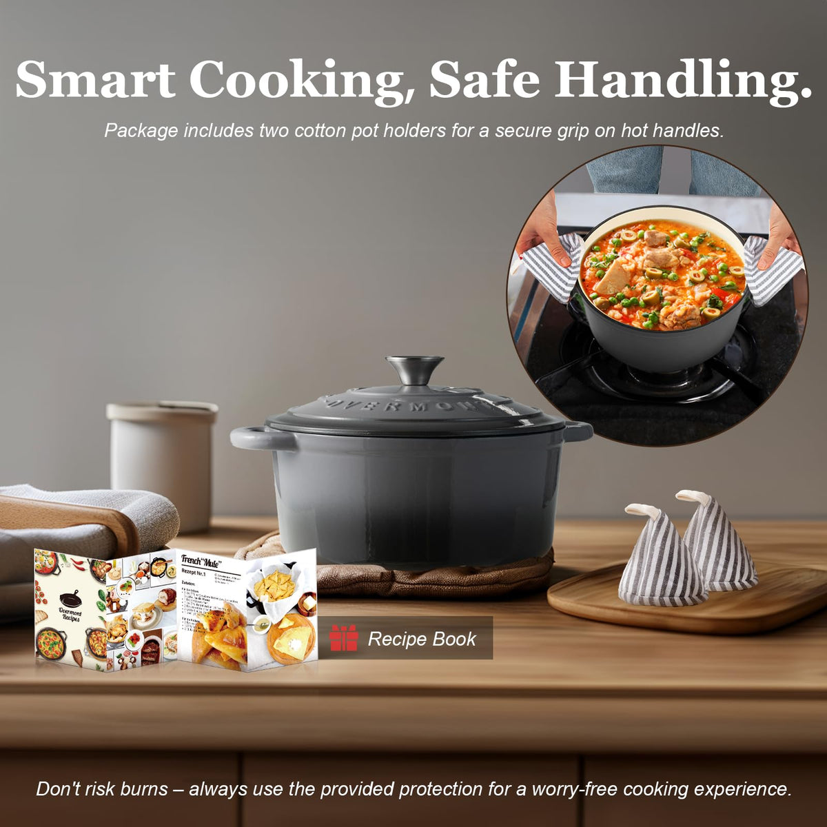 Overmont oven-safe up to 500°F enameled Dutch oven for versatile cooking
