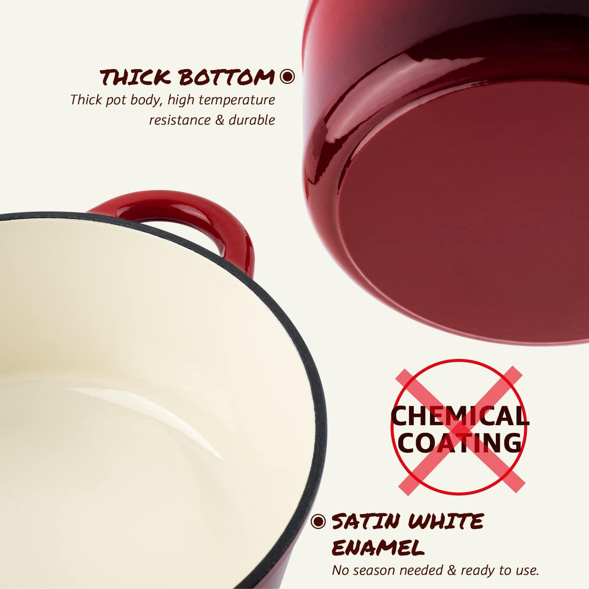 Overmont wide-base Dutch Oven — even browning for roasts and casseroles.