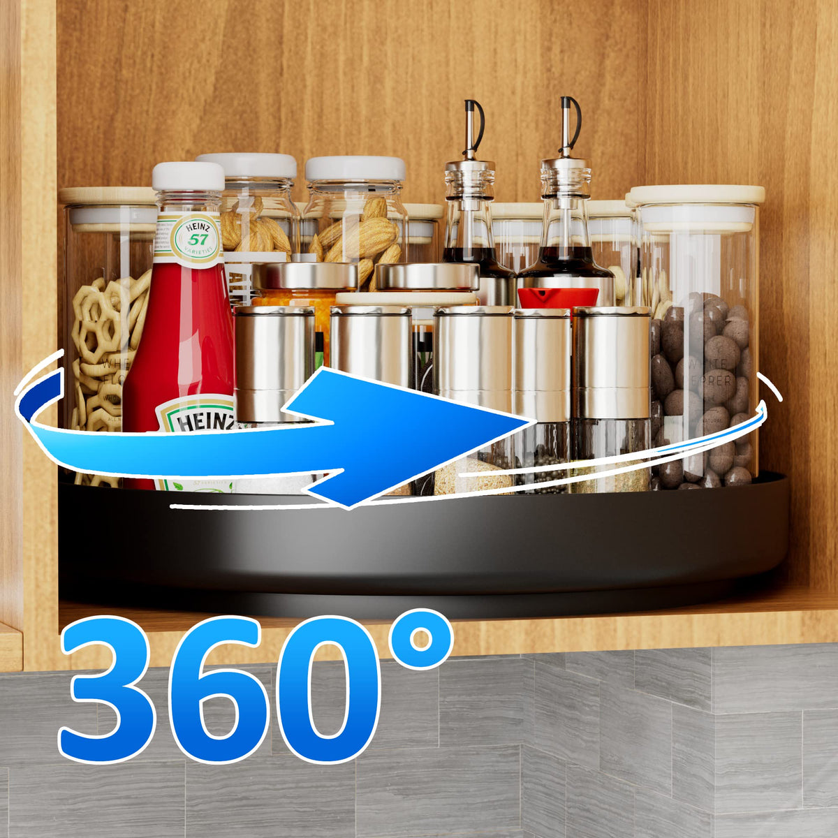 OVICAR cabinet storage solution maximizes deep shelves and countertop space