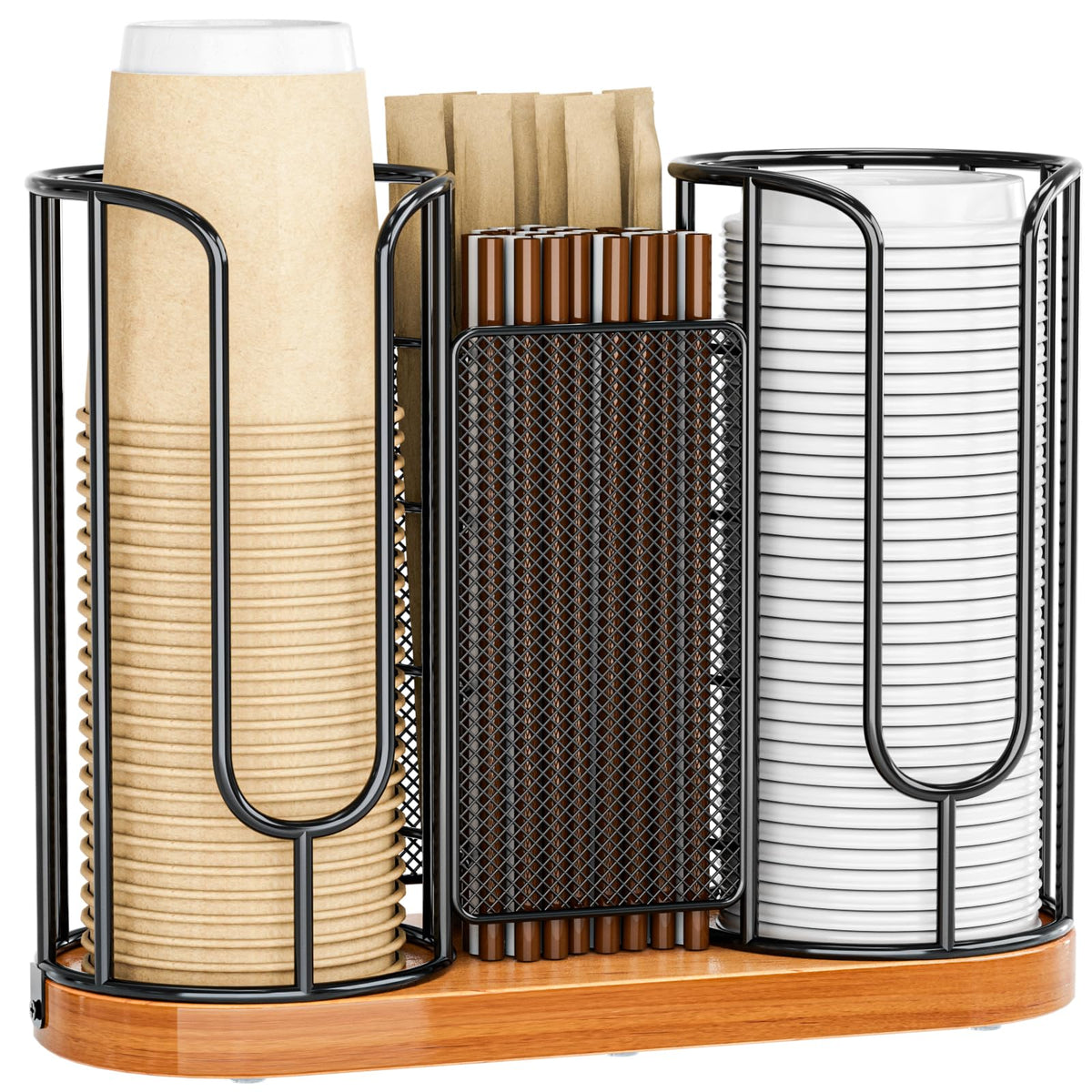 OVICAR coffee cups holder with wooden base keeps cups organized on the counter.