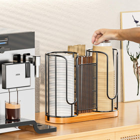 OVICAR cup organizer with metal frame stores lids and straws neatly.