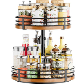 OVICAR 2-tier wooden Lazy Susan rotates for organized spice storage.